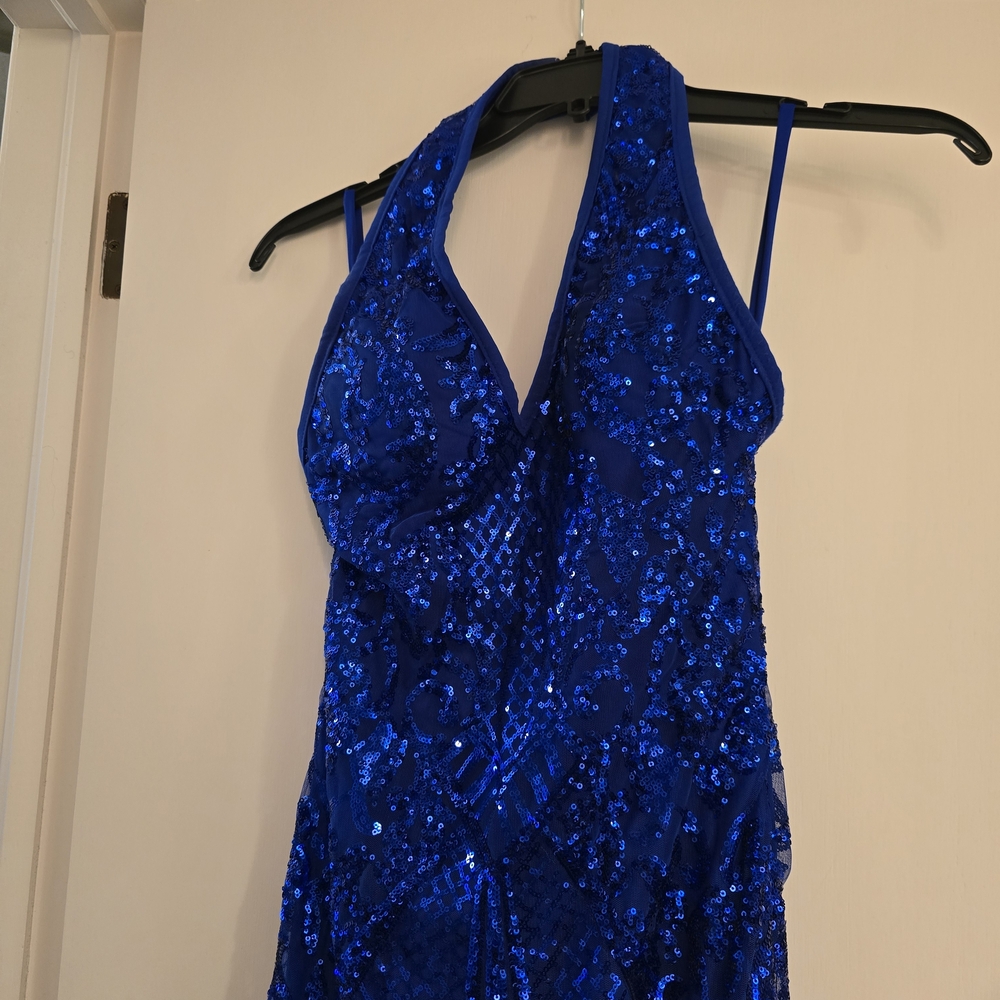 Royal Blue Sequin Halter Dress